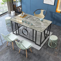 Light luxury Rock board tea table and chair combination tea table set one office home Modern simple tea table kung fu tea table