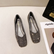 Small ckerwin one foot pedal set foot sloth shoe square head scalding single shoe ~ shallow mouth ladylike shoes flat bottom bean-bean shoes