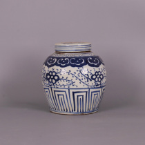 Republic of China porcelain blue and white stalks Lotus lotus tea jar antique Jingdezhen ornaments antique crafts antiques