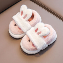 Rabbit baby cotton slippers girls winter new style 2022 home indoor cute princess fur slippers plus velvet cotton shoes