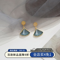 S925 silver pin fan cats eye stone earrings advanced temperament earrings 2021 New Tide earrings personality fashion