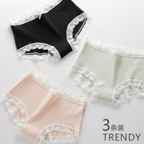 girl students' mid waist small square cotton Japanese style lace anti runaway girls' briefs