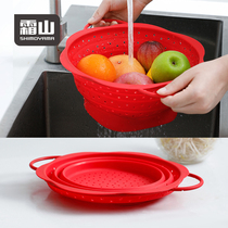 Frost mountain creative silicone foldable drain basket Japanese red flower-shaped vegetable washing basket fruit plate household filter basket