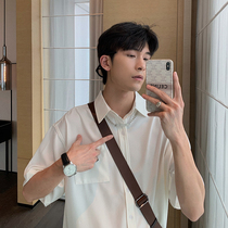 Hualun non-iron shirt men summer thin loose leprosy sense of high-end short-sleeved shirt is very fairy tops boo handsome