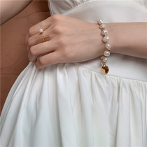 Left ear) natural pearl bracelet European and American simple elegant handmade beaded love bracelet Joker ins blogger same style