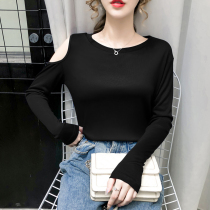 Tide brand 2020 Autumn New Korean version of foreign style sexy strapless T-shirt female Slim Skinny round neck long sleeve top tide tide