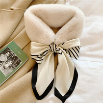 White hairy scarf ~ increase the thickened winter Joker imitation fur fur scarf ins Wind hair collar to keep warm
