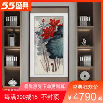 Pure handmade Su embroidery finished product hanging painting New Chinese style Entrance Xuanguan Decoration Painting Vertical Version Lotus Flower Plot Corridor Aisle Wall Painting
