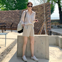 South Koreas Dongdaemun linen womens trousers summer thin new style comfortable loose wide-leg high-waist casual shorts