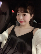 BORAKOO Korea Dongdaemun Shara self-retention~coarse cotton sense~Black A-word doll camisole