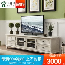 American solid wood TV cabinet Antique white furniture Ash wood living room coffee table TV cabinet combination Pastoral solid wood floor cabinet