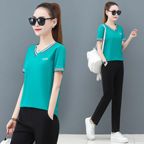 BBQ Summer Book Leisure Two new sets of women's clothing 2022 concise and generous lady short-sleeved nine-pants