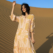 Loose Tandem Dress Woman Bohemian Printed Big Code Spring Summer Seaside Resort Beach Dresses Superfairy Sanya Long Dress