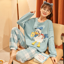 Pajamas Women Spring and Autumn Summer Long Sleeve Cotton Thin 2021 New Cute Cartoon Size Home Clothes Set Summer