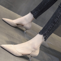 Pointed low heel light mouth single shoe woman 2020 spring paragraph 100 lap fashion small fragrant wind hollow high heel shoe woman slim heel 3cm