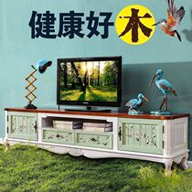 Solid Wood TV cabinet living room coffee table combination set small apartment modern simple American TV cabinet mini floor cabinet