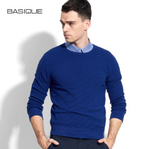 Meta-moto stereo stripe round neckline with Klein blue sweater spring mens casual pure cotton cover headsweaters