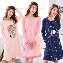 New All cotton loose Knee Pyjamas Casual Spring New Home Clothing Spring Autumn Pure Cotton Sleeping Skirt Woman Summer Long Sleeve