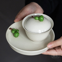 Japanese Grass Wood ash ceramic small pot tea tray creative gourd tea tray tea tray accessories