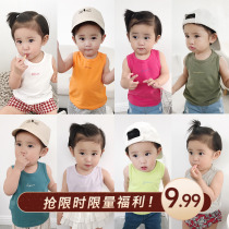 Cookie home baby shop baby baby bottomless sleeveless vest summer boys and girls Baby Cotton solid color thin
