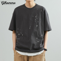 2022 Summer new men short sleeves T-shirt loose ins trend 100 lap casual half sleeves lacquered dot clothing Chauffers