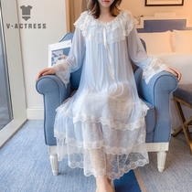 Night dress women 2021 new spring and autumn long-sleeved princess style pajamas very fairy sexy lace sweet home dress summer