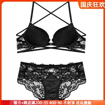 Korea Ulala bra solid color large size ladies underwear girl Autumn lace front buckle beauty back sexy bra set
