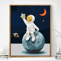 Digital oil painting diy oil color painting cartoon animation astronaut simple filling painting decompression hand drawing living room decoration painting