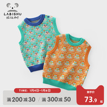 Rabbi tree childrens clothing baby knitted vest 2022 spring new childrens waistcoat coat boys foreign-style sweater