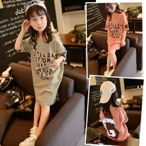 7 Girls Wear 6 Summer 8 Cotton Short Sleeve T-shirt T-Blood Top Long 5 Middle and Big Tong Tong 9-11 Ten Year Old Girl