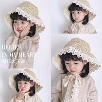 Small cat lace floral lace hat children baby infant small fresh spring and summer great eaves hat kid go out and get weird and solid