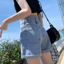 2021 summer new high-waisted denim shorts womens ultra-high waist thin loose ins net red super fire a word hot pants