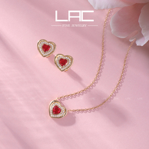 LAC high jewelry natural pigeon blood red gems female 18K gold color gemstone set earring necklace (with chain)