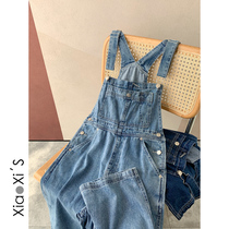 Xiao Xijia) Popular denim pants womens high waist thin students Korean version of loose straight wide-legged trousers