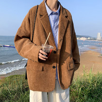 Waffle blazer mens ins retro Hong Kong style casual small suit spring and autumn Korean loose Ruffian top
