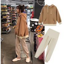 Pregnant women autumn suit foreign style fashion Korean autumn and winter clothes loose thin net red tide two-piece set