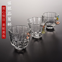 Heat-resistant glass inlaid with silver tea cup Kung Fu tea set Japanese master cup Tea cup Personal water cup Tea cup Hammer pattern single cup