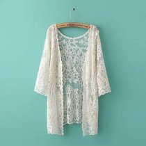 New seven-point sleeve lace base shirt female tulle net air-conditioned shirt Korean version of V-neck loose cardigan shawl coat