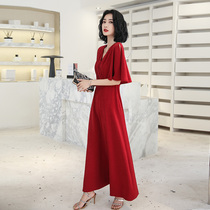Bride Wedding Toast to the woman 2022 The new red long style V collar temperament can normally wear a banquet evening gown dress