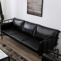 Minimu leather art sofa small family type trio living room Nordic iron art black whole clothing leather sofa double modern brief