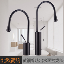 Nordic simple aesthetic basin faucet hot and cold all copper black bathroom wash basin water drop faucet