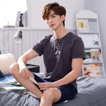 Fenten 2021 new mens pajamas summer cotton short sleeve youth leisure students thin home clothing set