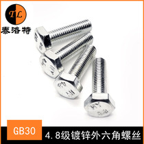 GB30 4 8 grade galvanized outer hexagon screw bolt M4M6M8M10M12M14M16M18M20