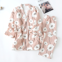 Japanese kimono pajamas womens cotton autumn and winter cotton thick loose air layer long sleeve home suit suit bathrobe