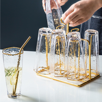 Golden high-grade glass water cup simple Nordic cup holder Cup household set transparent glass ins Wind living room