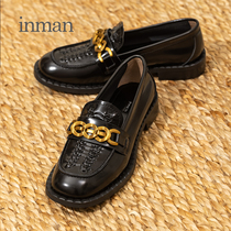 Yinman womens shoes 2021 spring new leather loafers women a pedal thick bottom British style small leather shoes retro single shoes