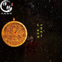 Hand-painted small thangka round gold twelve Zodiac original life Buddha black gold Qinghai portable micro Tang Regong Jin Tang pendant