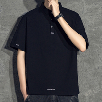 Hong Kong Chaos polo polo shirt man short sleeve damp summer loose pure color minimalist turnover half sleeve black men Paul jersey