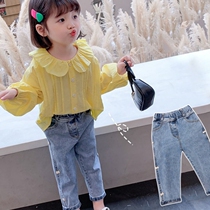 Girls Stretch Jeans Spring and Autumn Loose Foreign-style Childrens Childrens Long Pants Baby Wear Casual Pants