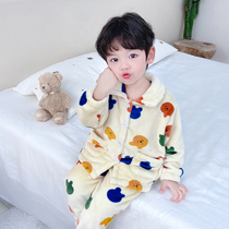 Childrens pyjamas autumn winter boy thickens flannel cartoon coral baby split suit boys home suit